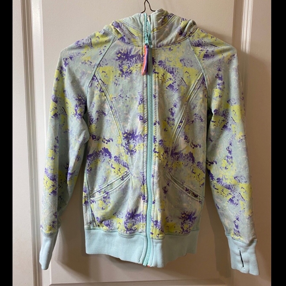 Ivivva Girl's 8 Zip Up Hoodie Sweatshirt Floral Aqua Blue